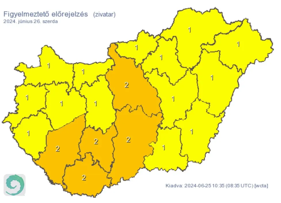 Időjárás előrejelzés eső riasztás csapadék
