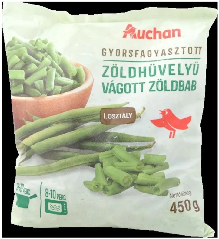 AUCHAN Gyorsfagyasztott zöldhüvelyű vágott zöldbab, 450 g