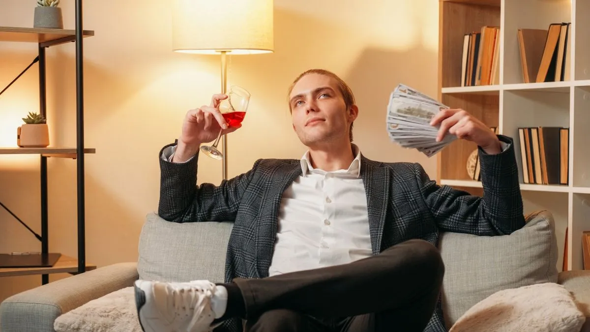 Millionaire,Lifestyle.,Wealth,Dream.,Relaxed,Pensive,Rich,Guy,Enjoying,Rest