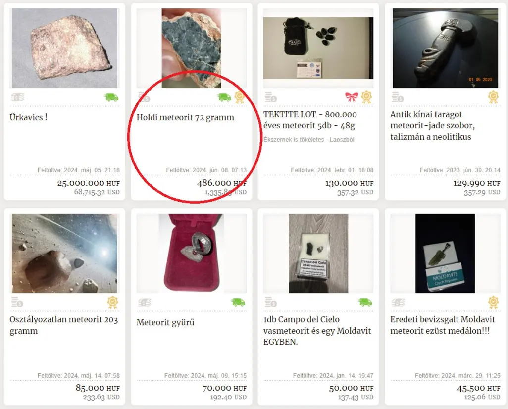 Méregdrágának tűnhet a holdi meteorit ára, de valójában ez még olcsónak számít. A listában a legdrágább meteoritkő 25 millió forint /