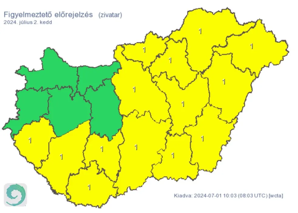 Időjárás riasztás zivatar eső figyelmeztetés