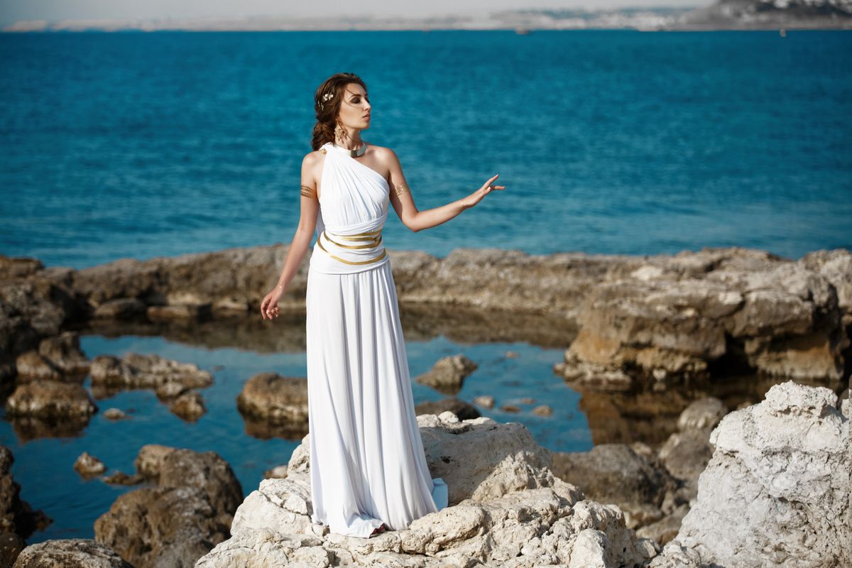 Greek,Goddess,At,Ancient,City,Ruins.,Beautiful,Young,Woman,Aphrodite