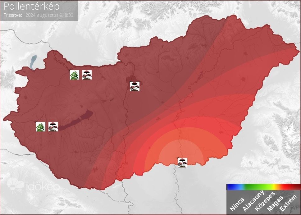 Az ország nagy részén egyre erősödő pollenhelyzet volt megfigyelhető már augusztus 9-én.