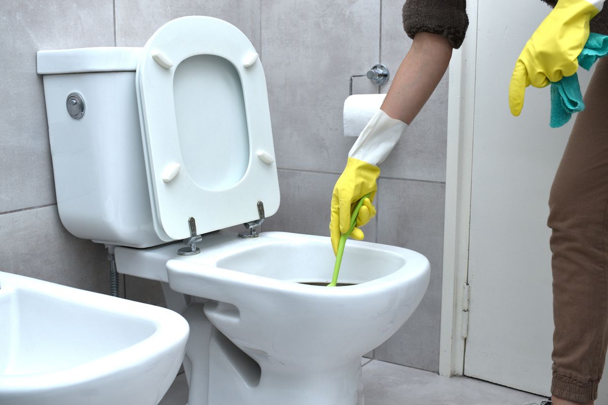 Woman,Wearing,Gloves,Cleaning,And,Disinfecting,The,Toilet,And,Bidet