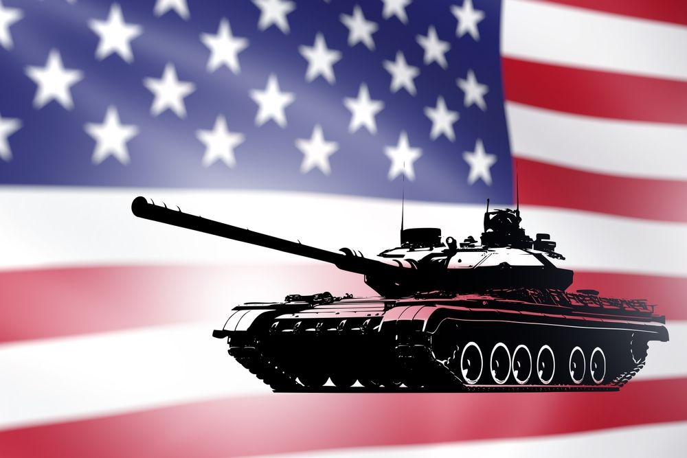 Tank,Silhouette,On,Usa,Flag.,Military,Equipment,Made,In,America.