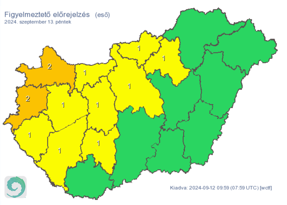 Időjárás előrejelzés eső csapadék riasztás