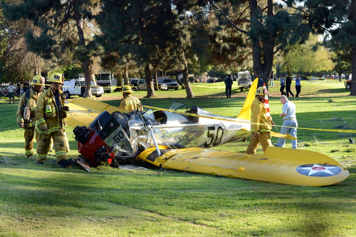 Harrison Ford's Crashed Plane being Investigated at the Scene **USA, Australia, New Zealand ONLY**