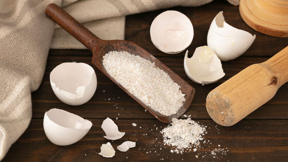 Eggshell,Ground,,Homemade,Calcium,,Wooden,Mortar,And,Spoon,,Eggs,,Shells,