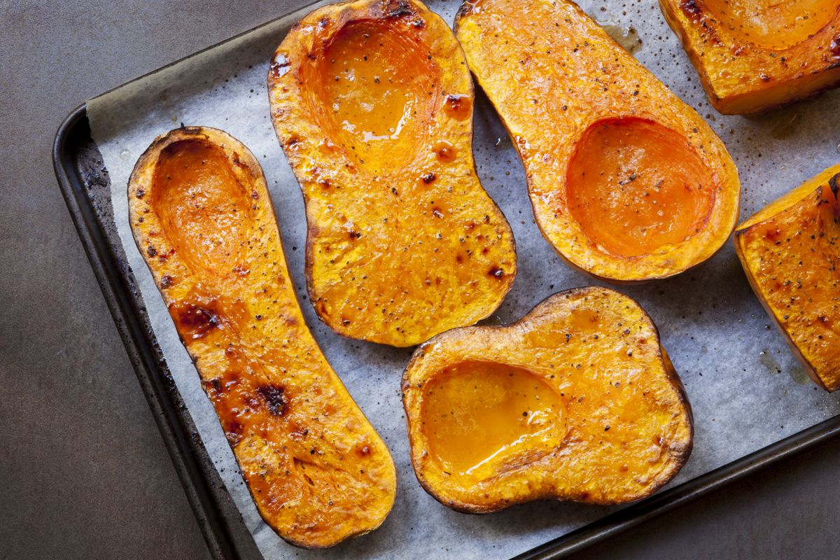 Roasting,Butternut,Pumpkin,,For,A,Warming,Soup.,Top,View,On