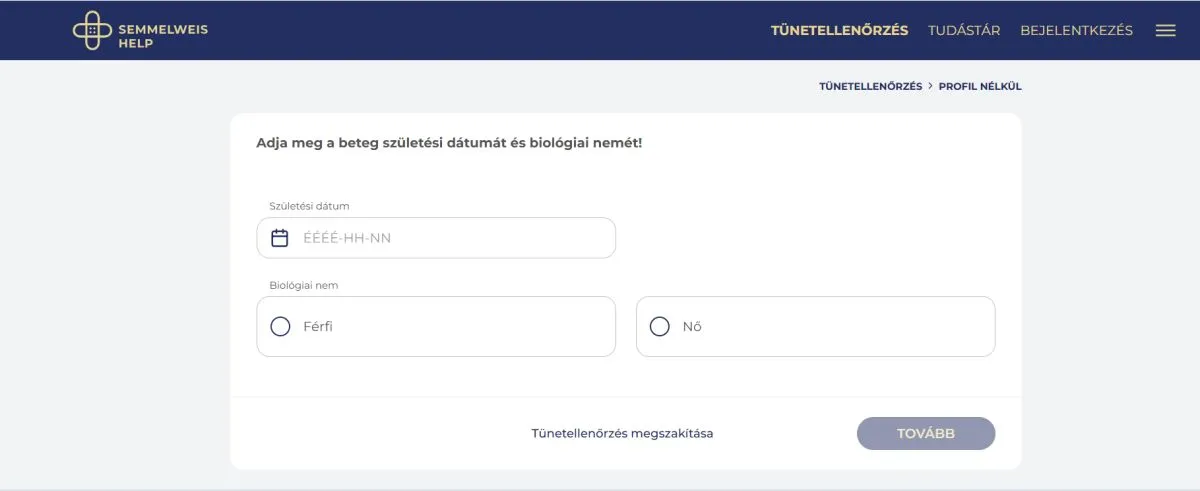 tünetellenőrző alkalmazás help