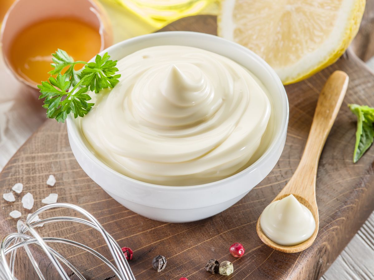 Homemade,Mayonnaise,With,Ingredients,And,Herbs.