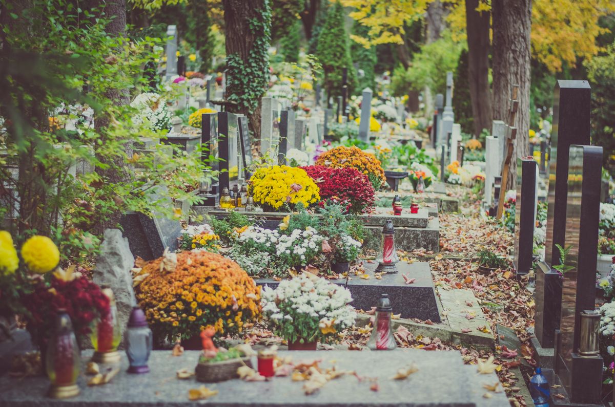 Decorated,Graves,In,Cemetery,During,All,Saints,Day,In,Autumn