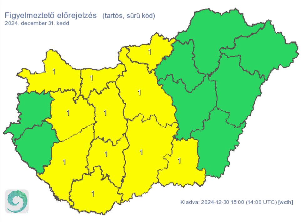 Időjárás előrejelzés köd figyelmeztetés