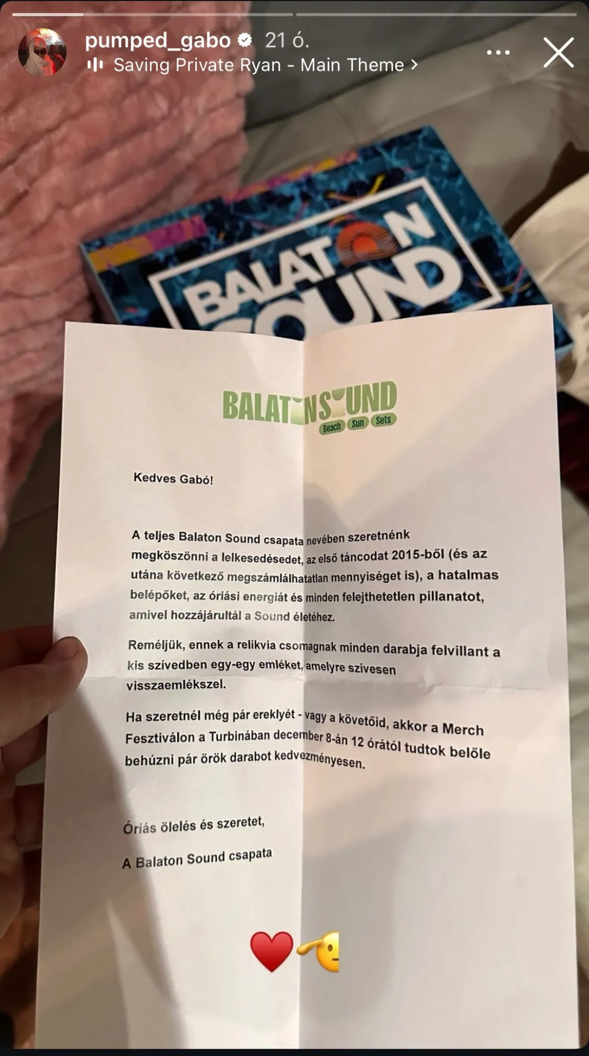 Pumped Gabo köszönő levele