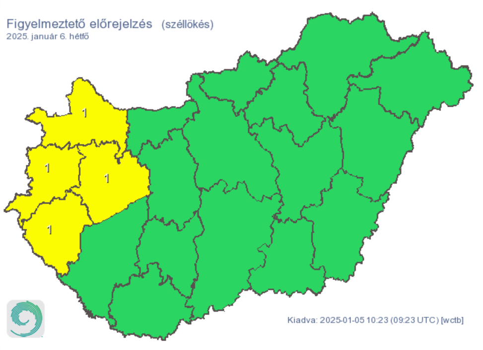 Időjárás előrejelzés szél riasztás