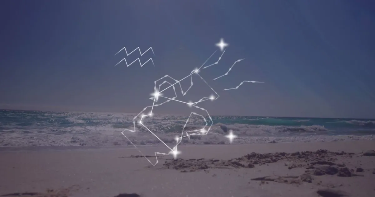 Vízöntő hava Image,Of,Aquarius,Star,Sign,With,Glowing,Stars,Over,Sea