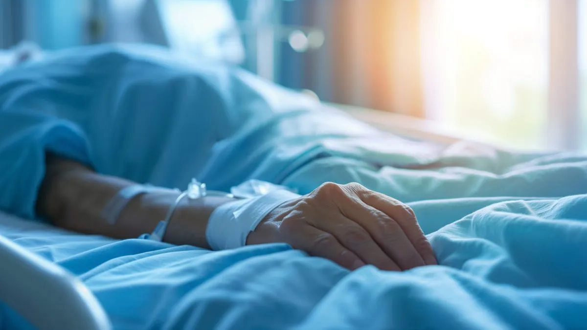 Closeup,Of,Patient's,Arm,With,Iv,Drip,In,A,Hospital