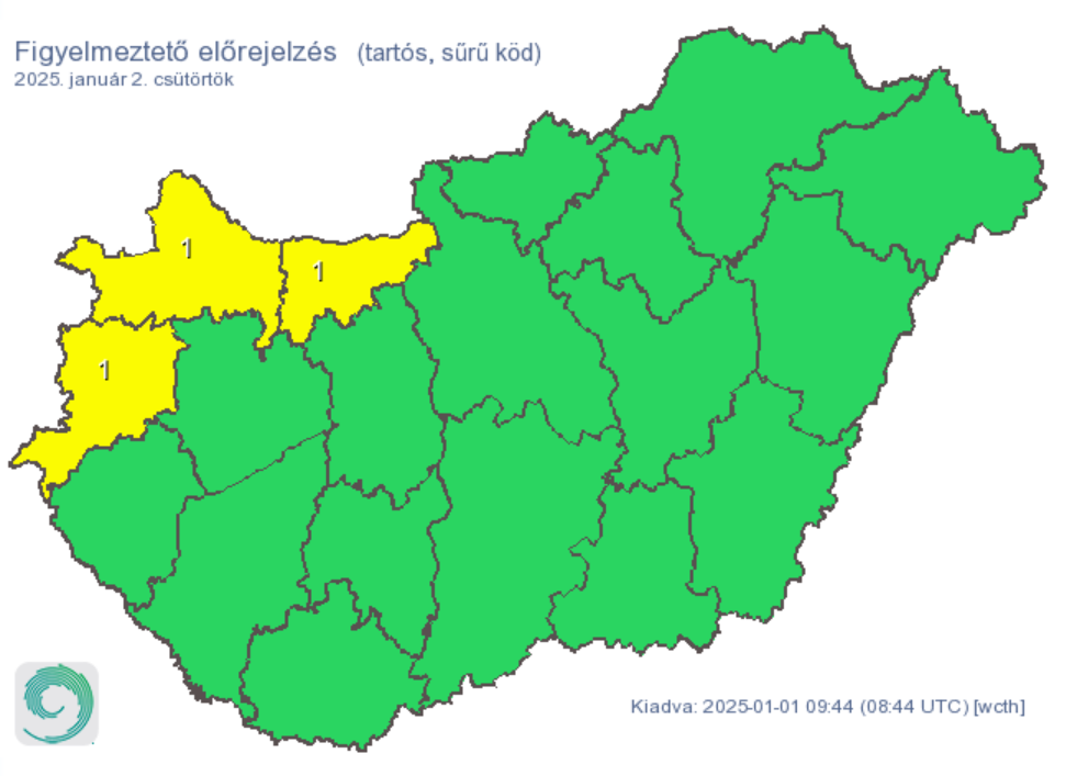 Időjárás előrejelzés sűrű köd riasztás figyelmeztetés