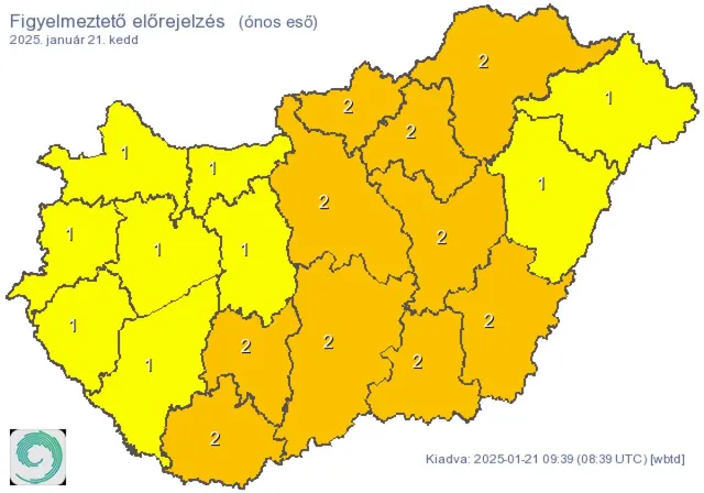 ónos eső figyelmeztetés vármegyék