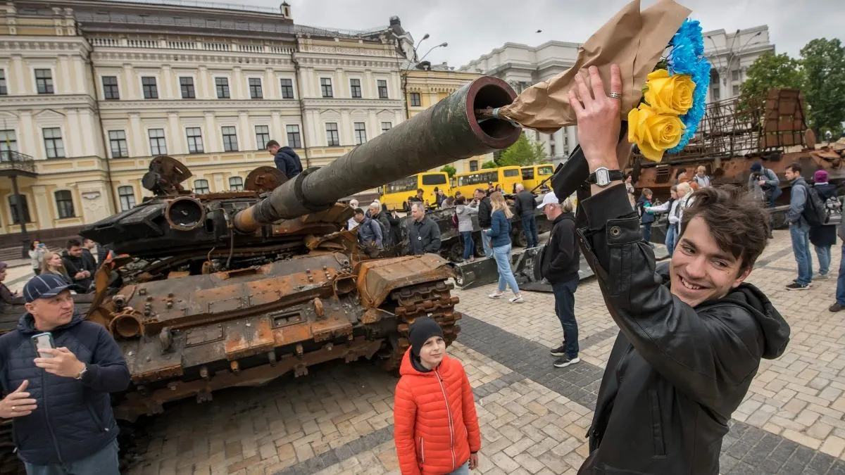 Destroyed Russian Armored Vehicles Displayed For Ukrainians To See At Mykhailivska Square In Kyiv