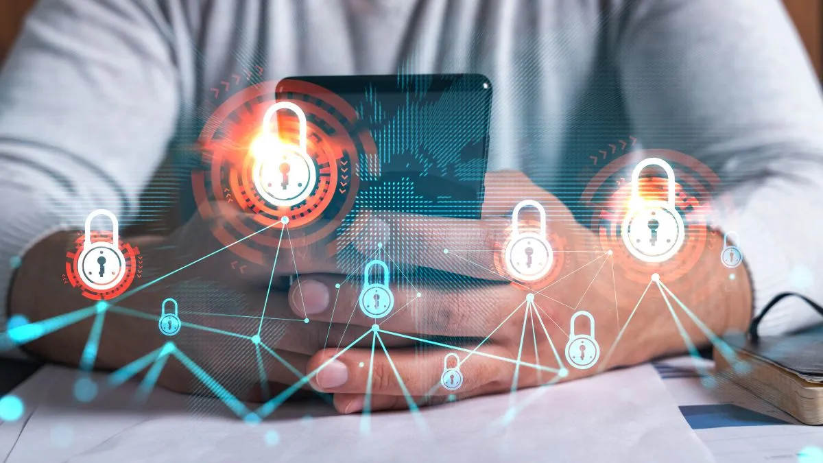 Man,Using,Phone.,Hands,Typing,Smartphone.,Double,Exposure,With,Lock