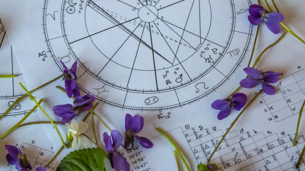 Szerencse márciusban Astrology,Birth,Charts,With,Scattered,Violets,,Spring,Concept