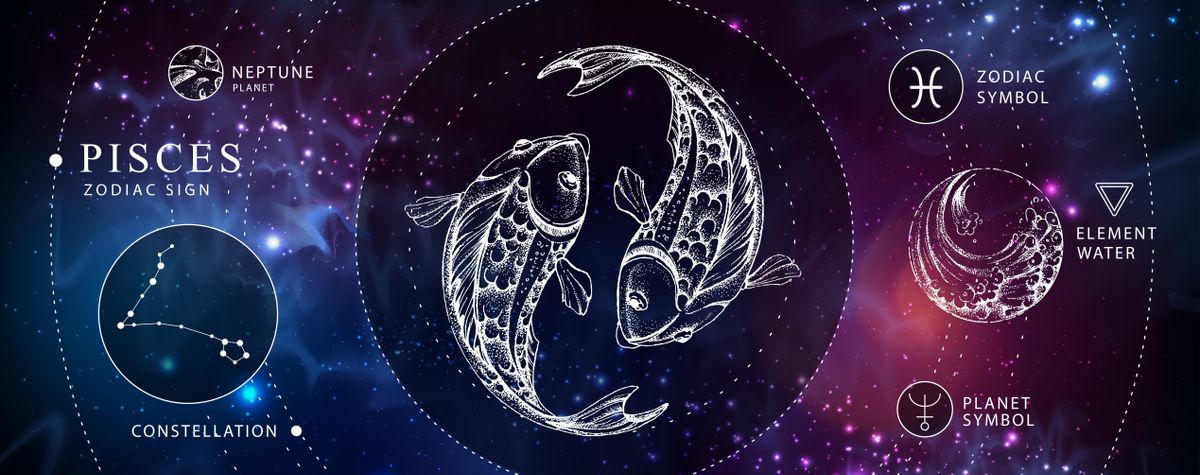Halak újhold Modern,Magic,Witchcraft,Card,With,Astrology,Pisces,Zodiac,Sign.,Realistic