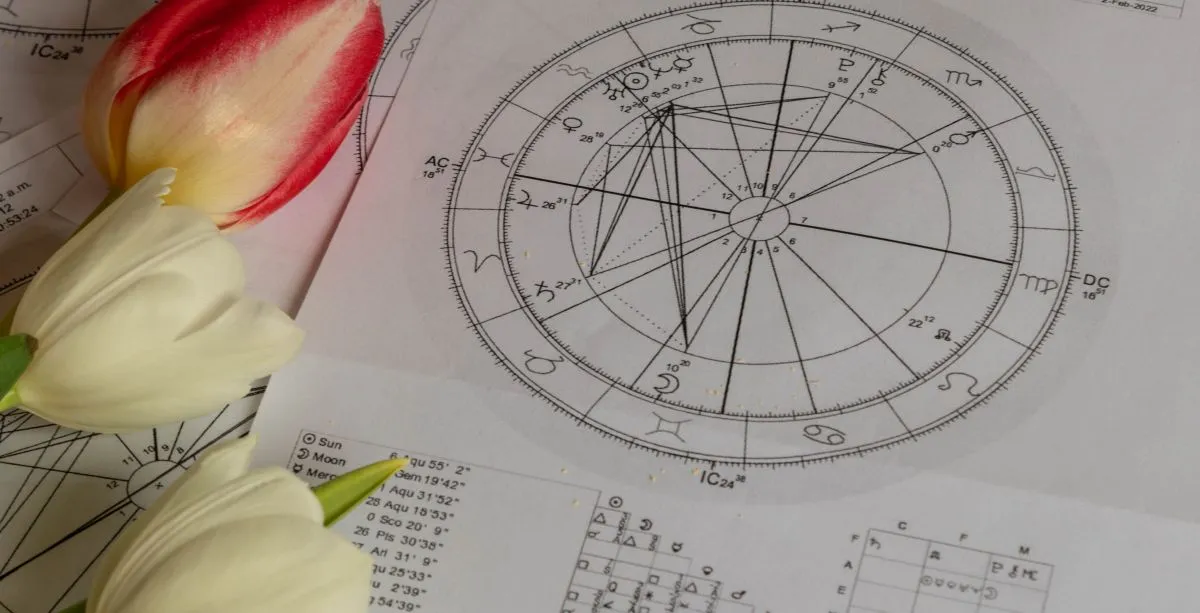 3 csillagjegy Printed,Natal,Charts,With,White,Tulips,On,The,Side