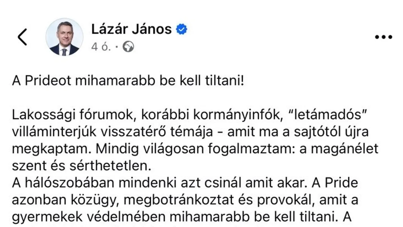 " A Pride-ot mihamarabb be kell tiltani!" Orbán Viktor kommentelt Lázár János posztjához