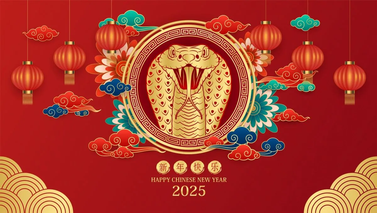  2025 Happy,Chinese,New,Year,2025,Card.,Snake,Gold,Zodiac,Sign