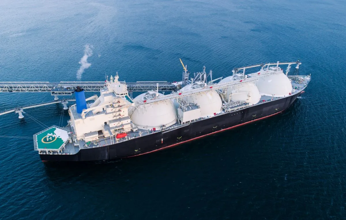 Aerial,Of,Liquified,Natural,Gas,Lng,Carrier,Moored,To,A