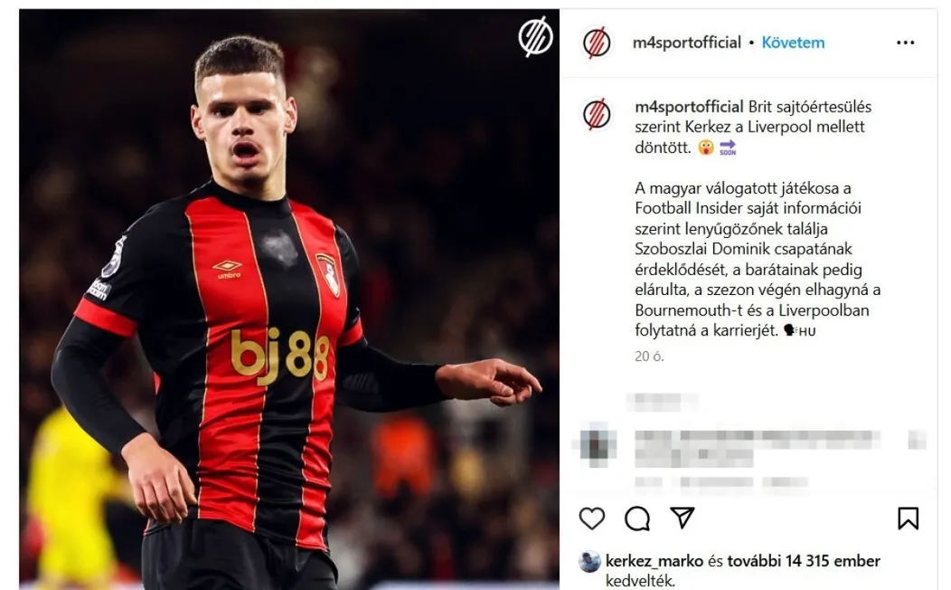 Jobbra alul látható: Kerkez Marko is lájkolta a hírt