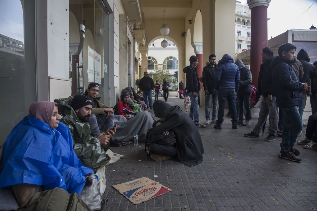 Migrants gathered in Thessaloniki