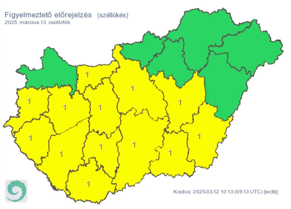 Időjárás előrejelzés széllökés riasztás