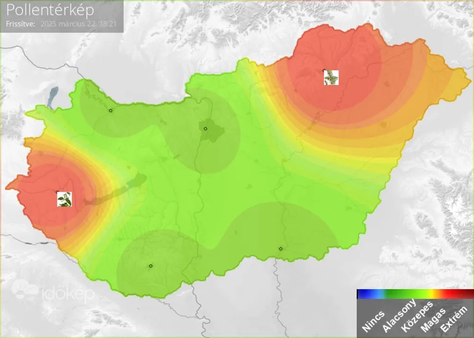 pollenszezon, pollentérkép, térkép, allergia, virágpor