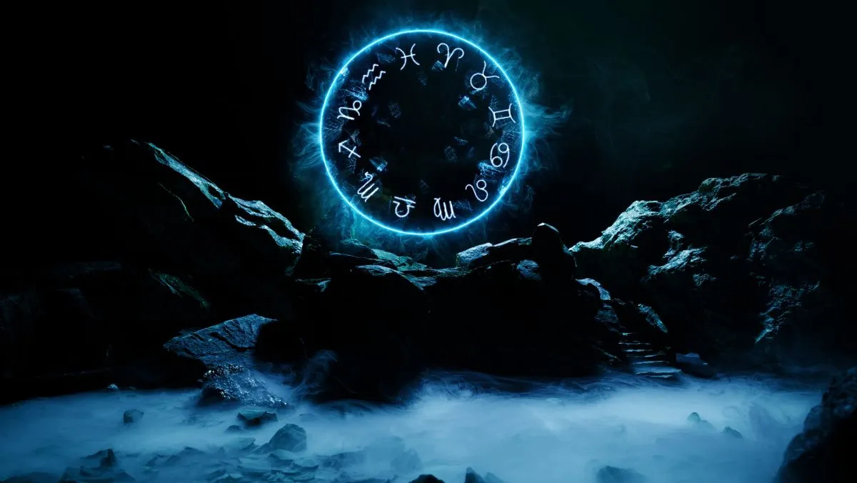 Intuíció Mystical,Zodiac,Signs,From,The,Energy.,Neon,Blue,Color,Geometric