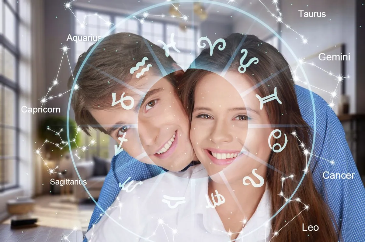 Hűséges csillagjegyek Horoscope,Concept.,Loving,Couple,And,Zodiac,Wheel