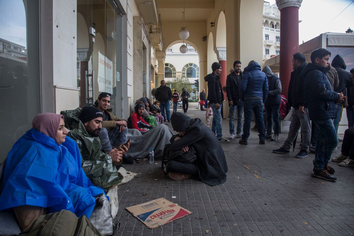 Migrants gathered in Thessaloniki