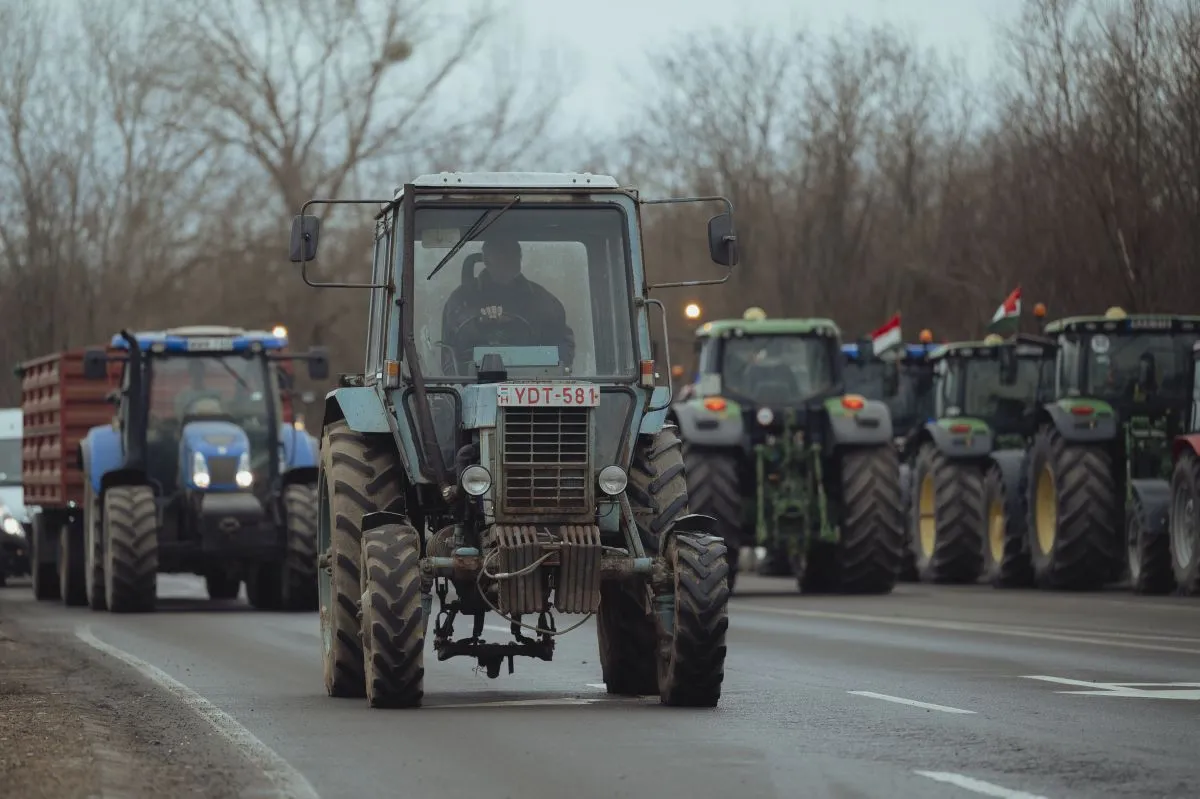 Hungarian farmers stage a protest with tractors in Zahony