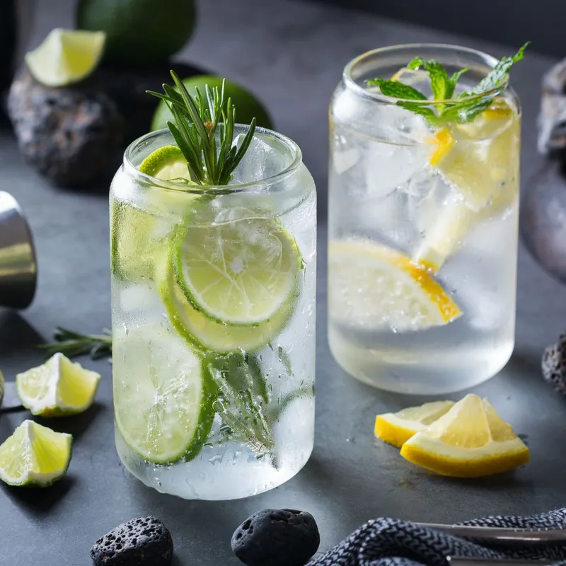 Trükk Hard,Seltzer,Cocktails,With,Lime,And,Lemon,And,Bartenders,Accessories