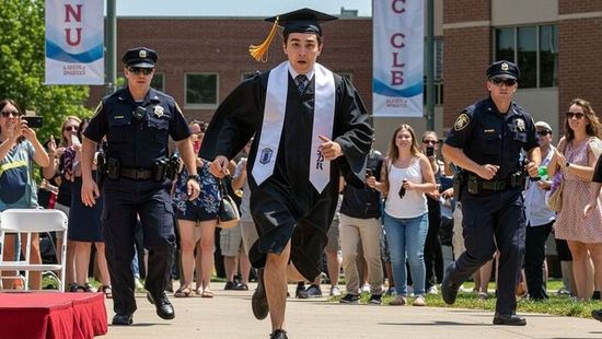 Elképesztő diplomaosztó: egy hallgató úgy vette át oklevelét, hogy a rendőrség üldözte - videó