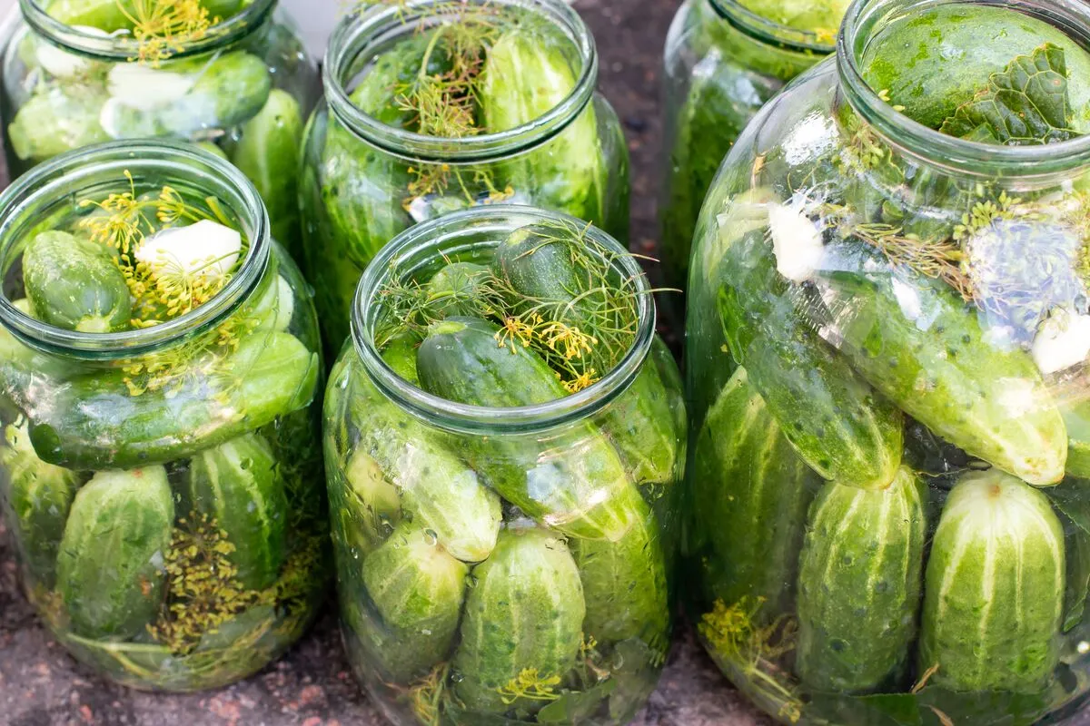 Kovászos uborka Canned,Cucumbers,,Pickled,Cucumbers.,Glass,Jar,With,Pickled,Cucumbers,In