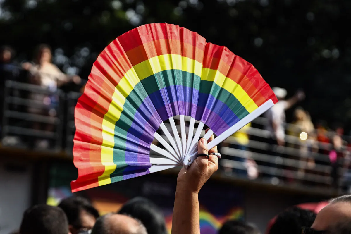Participants celebrate the 29th LGBT+ Pride Parade on Avenida Paulista, in central São Paulo,