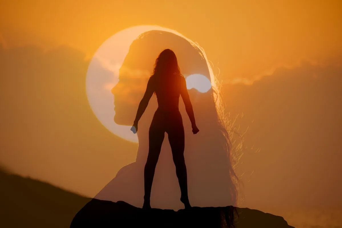 Double,Exposure,Of,A,Silhouette,Of,An,Empowered,Woman,Standing