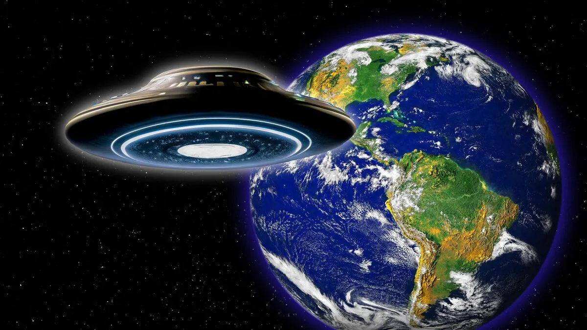 UFO near Earth, illustration