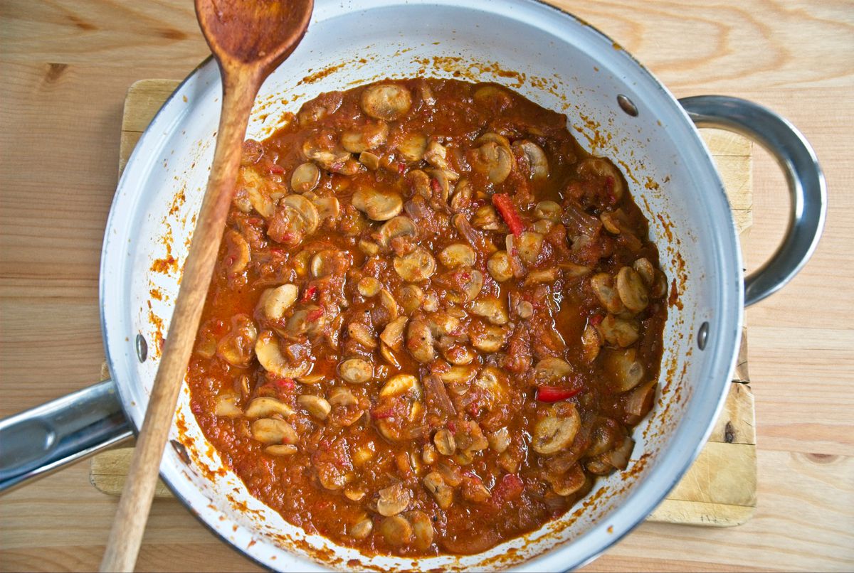 Homemade,Traditional,Hungarian,Paprika,Mushroom,Stew,In,A,Pan,On