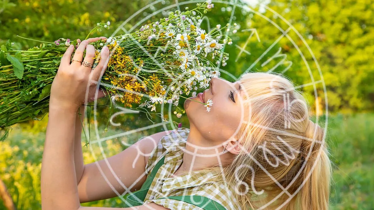 3 csillagjegynek A,Woman,Collects,Medicinal,Herbs.,Selective,Focus.,Nature.