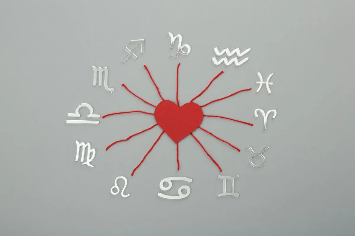 Vénusz Zodiac,Compatibility.,Signs,,Red,Heart,And,Threads,On,Grey,Background,