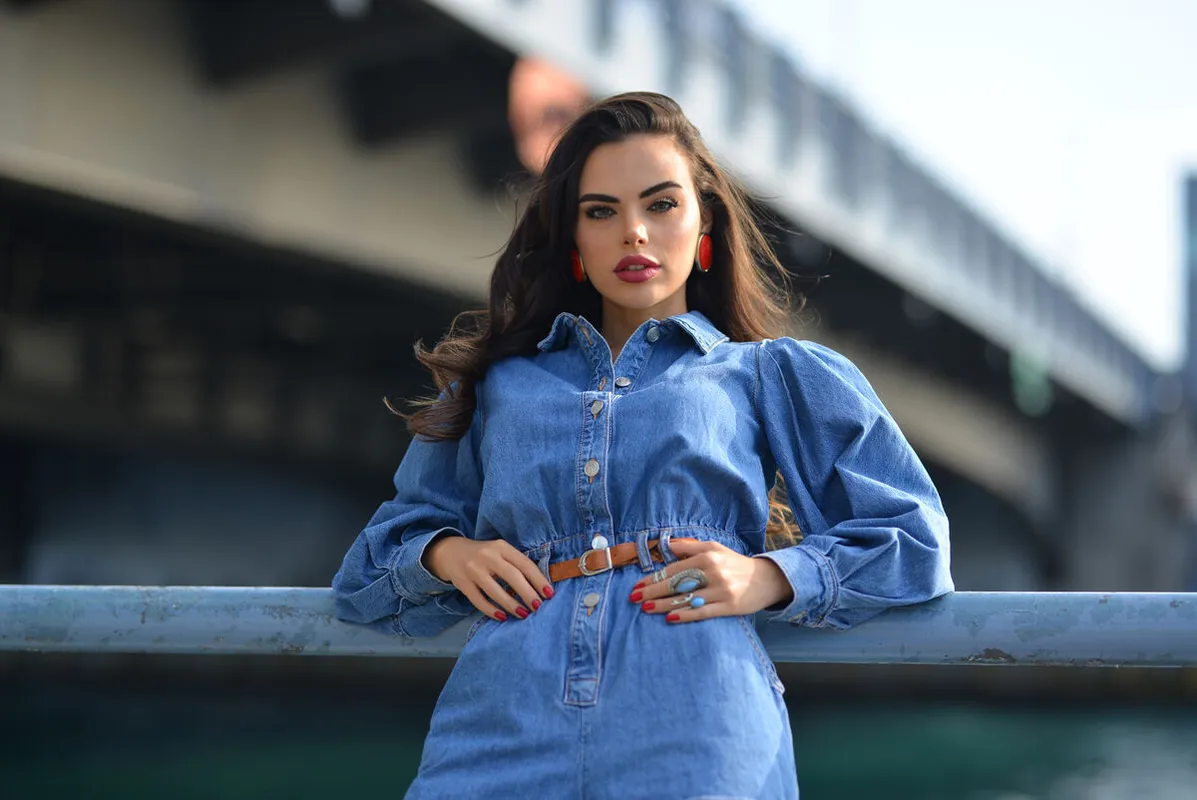 Farmer Portrait,Of,Girl,In,Blue,Jean,Dress,And,Transparent,High