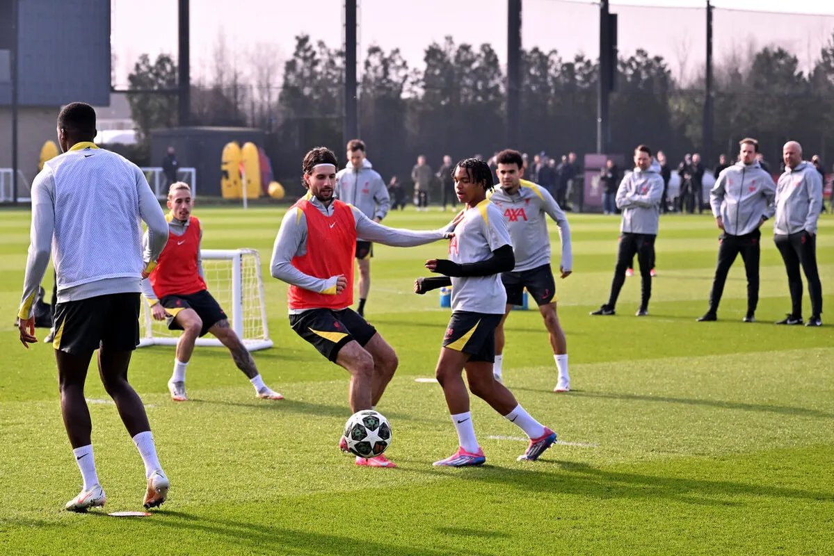 Liverpool FC Training Session And Press Conference - UEFA Champions League 2024/25 Round of 16 Second Leg